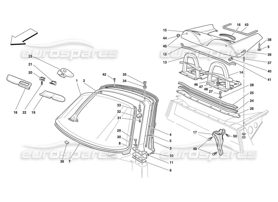 FERRARI F50 MONTANT DE PARE-BRISE ET ARCEAU DE SÉCURITÉ SPORTIF SCHÉMA DES PIÈCES ferrari f50 montant de pare-brise et arceau de sécurité sportif schéma des pièces