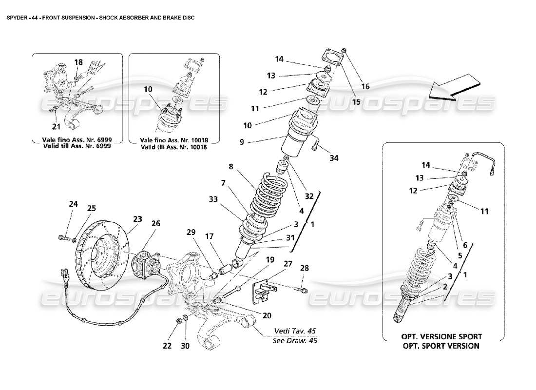 maserati 4200 spyder (2002) suspension avant - amortisseur et disque de frein schéma des pièces