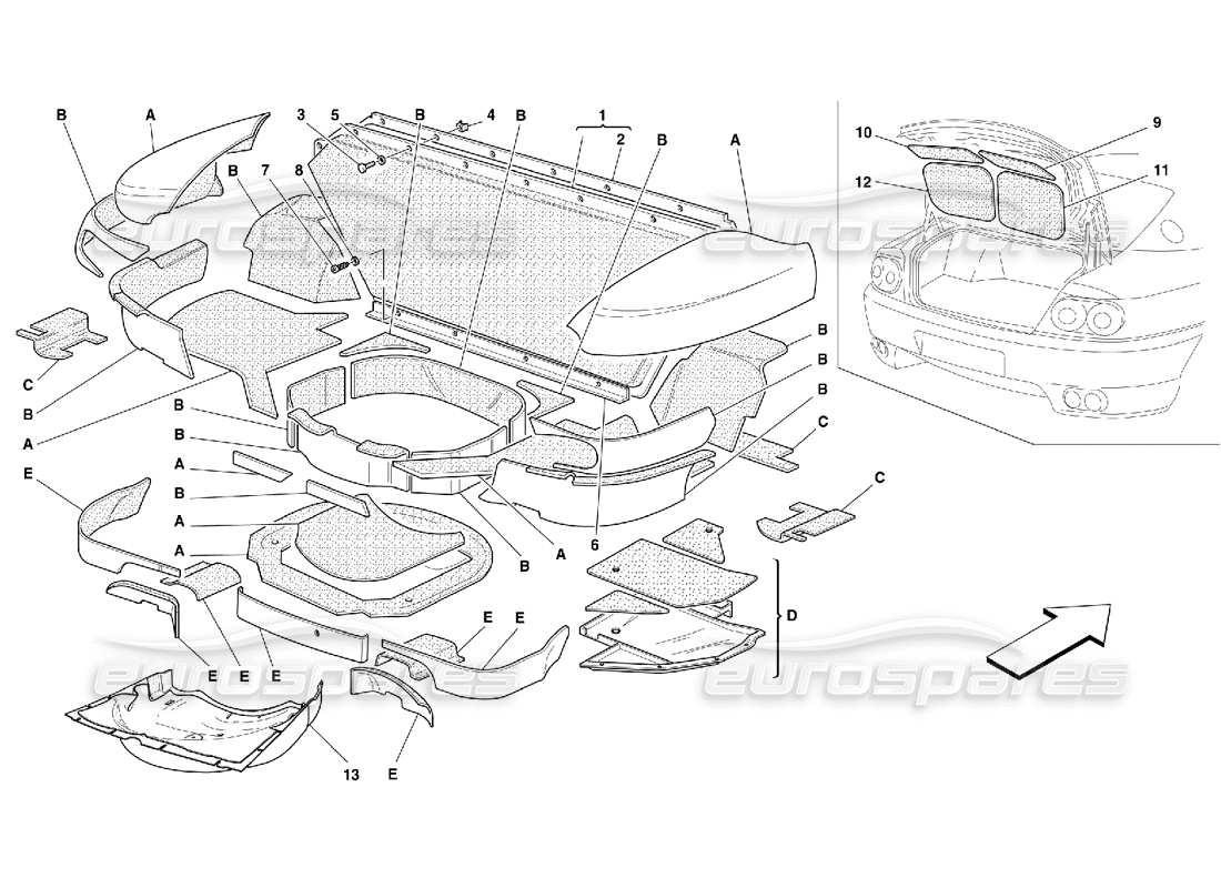 ferrari 456 m gt/m gta isolations du capot de coffre – pas pour 456m diagramme de pièces gta