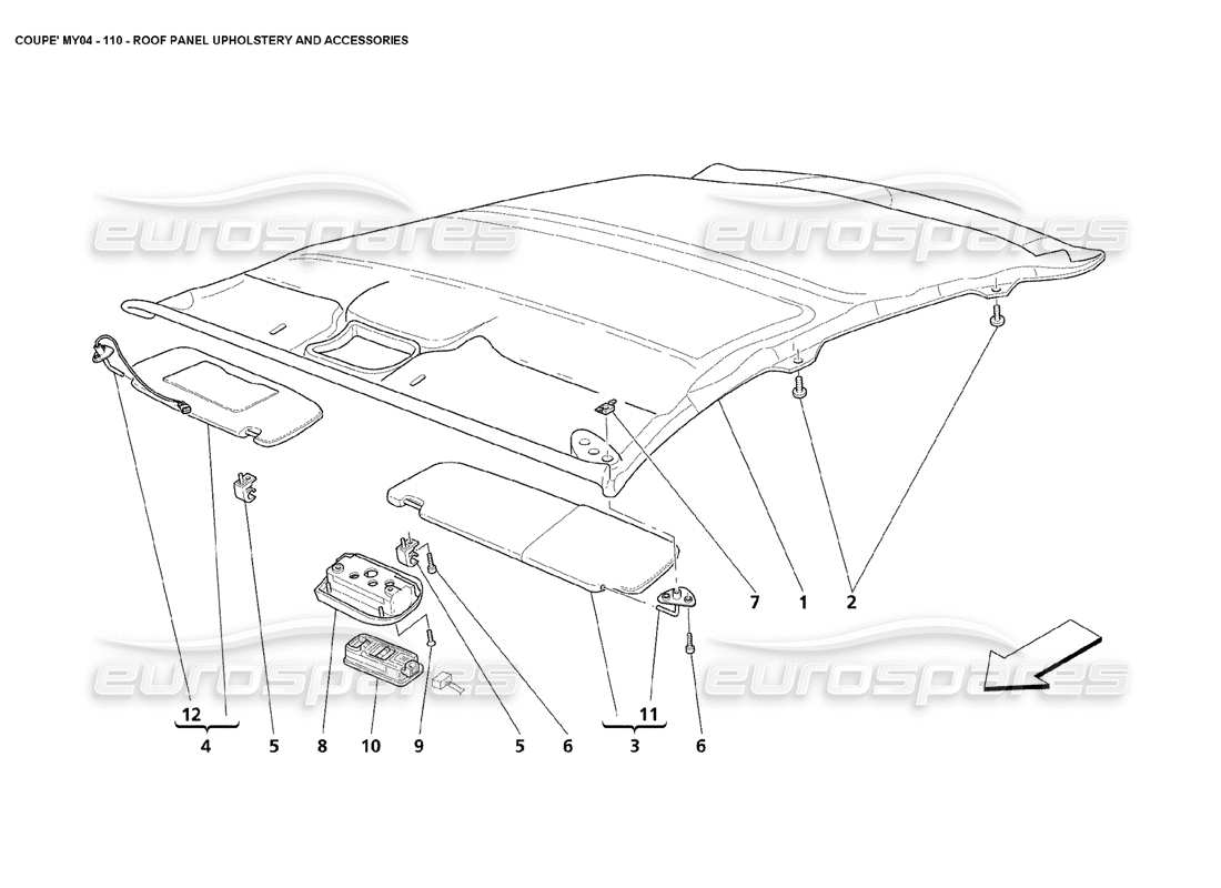 maserati 4200 coupe (2004) rembourrage et accessoires des panneaux de toit schéma des pièces