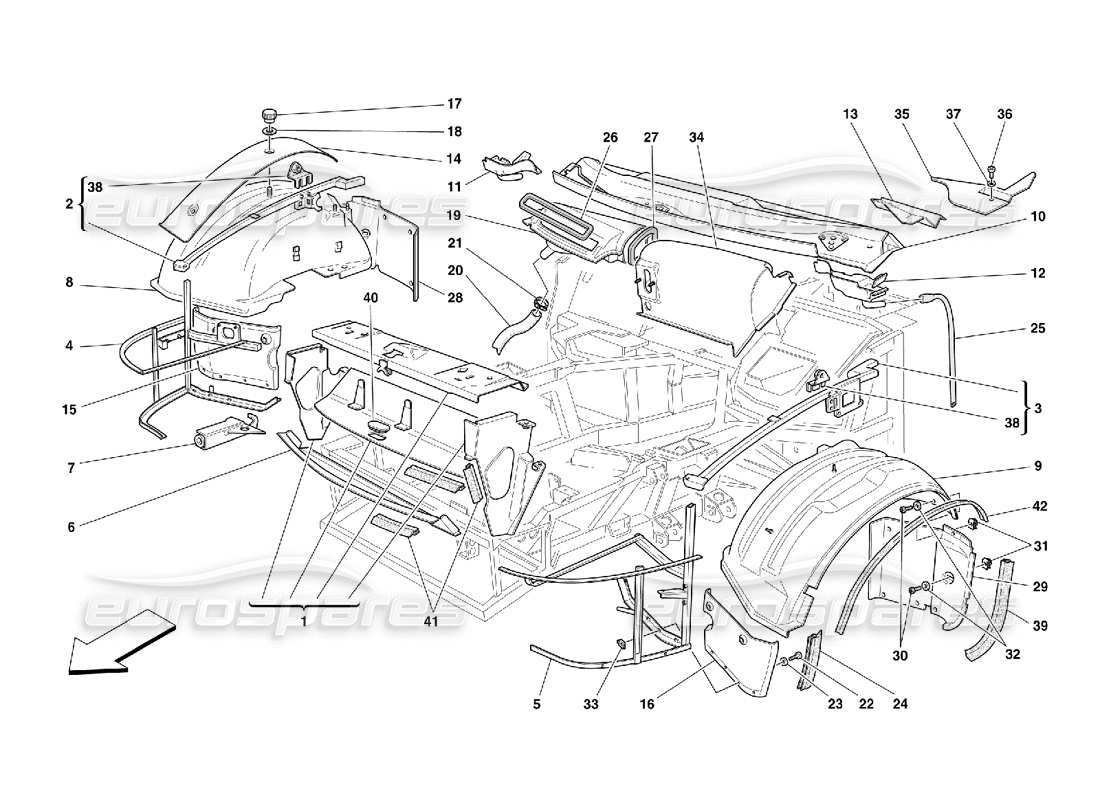 ferrari 550 maranello diagramme des pièces des structures et composants avant