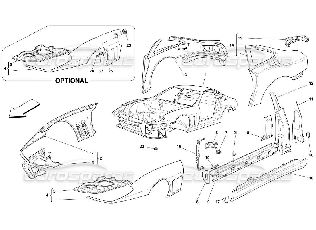 ferrari 550 maranello carrosserie - diagramme des pièces des garnitures intérieures