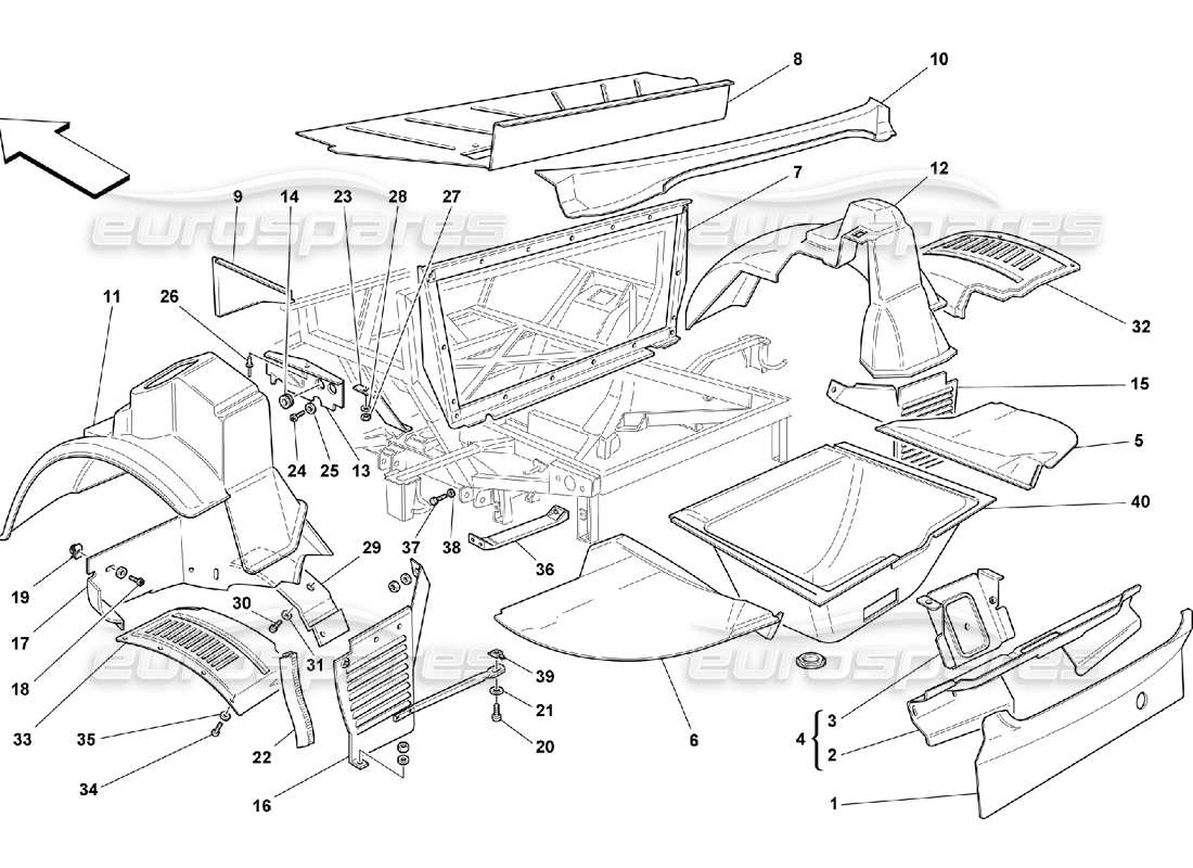 ferrari 550 maranello schéma des pièces des structures et composants arrière