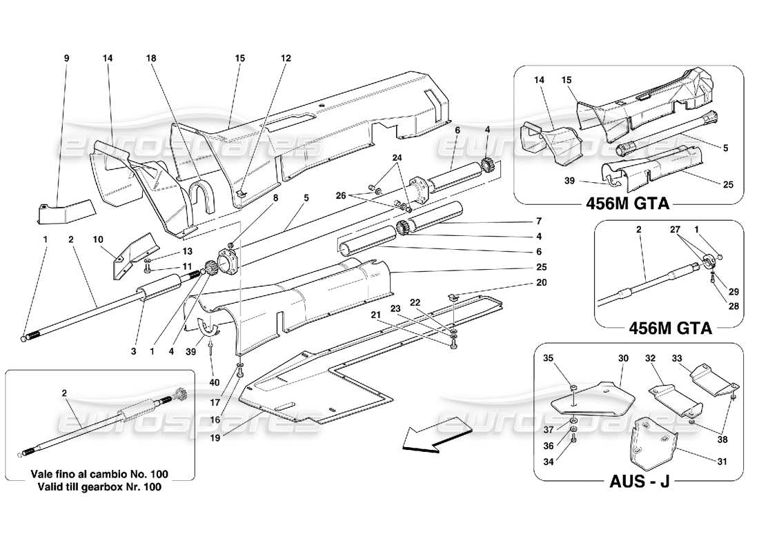 ferrari 456 m gt/m gta tube de connexion moteur - schéma des pièces de la boîte de vitesses et de l'isolation