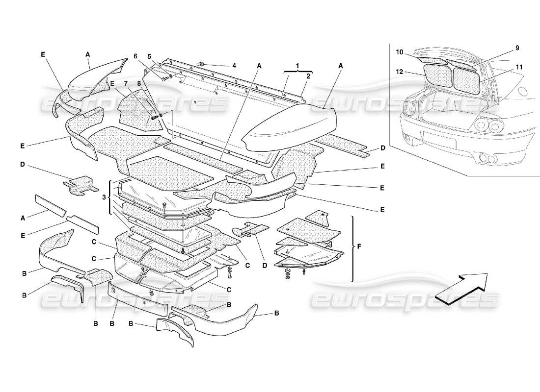ferrari 456 m gt/m gta isolations de capot de coffre - valable pour 456m diagramme de pièces gta