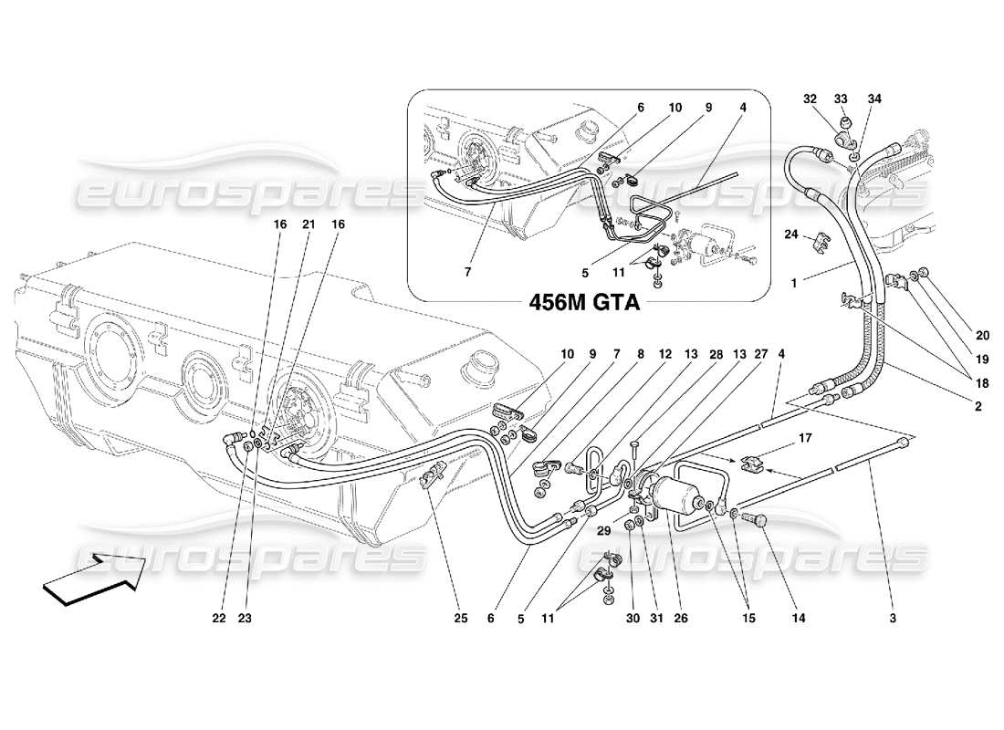 ferrari 456 m gt/m gta système d'alimentation en carburant schéma des pièces