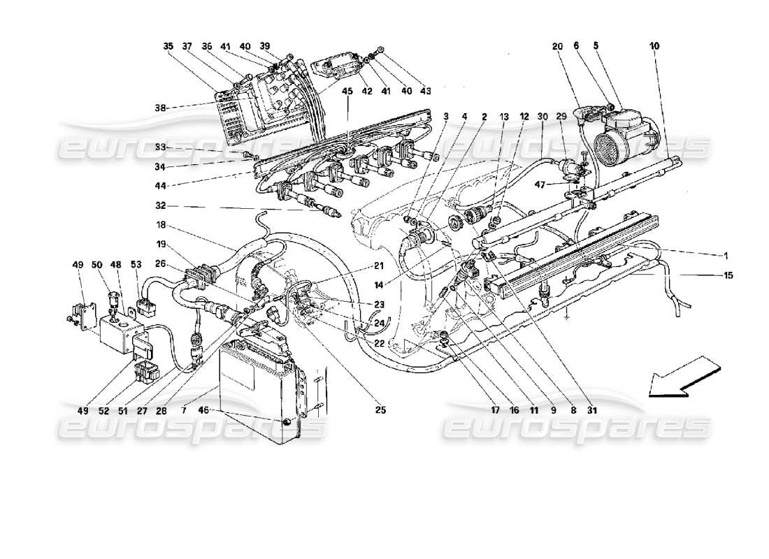 ferrari 512 m injection d'air - schéma des pièces d'allumage