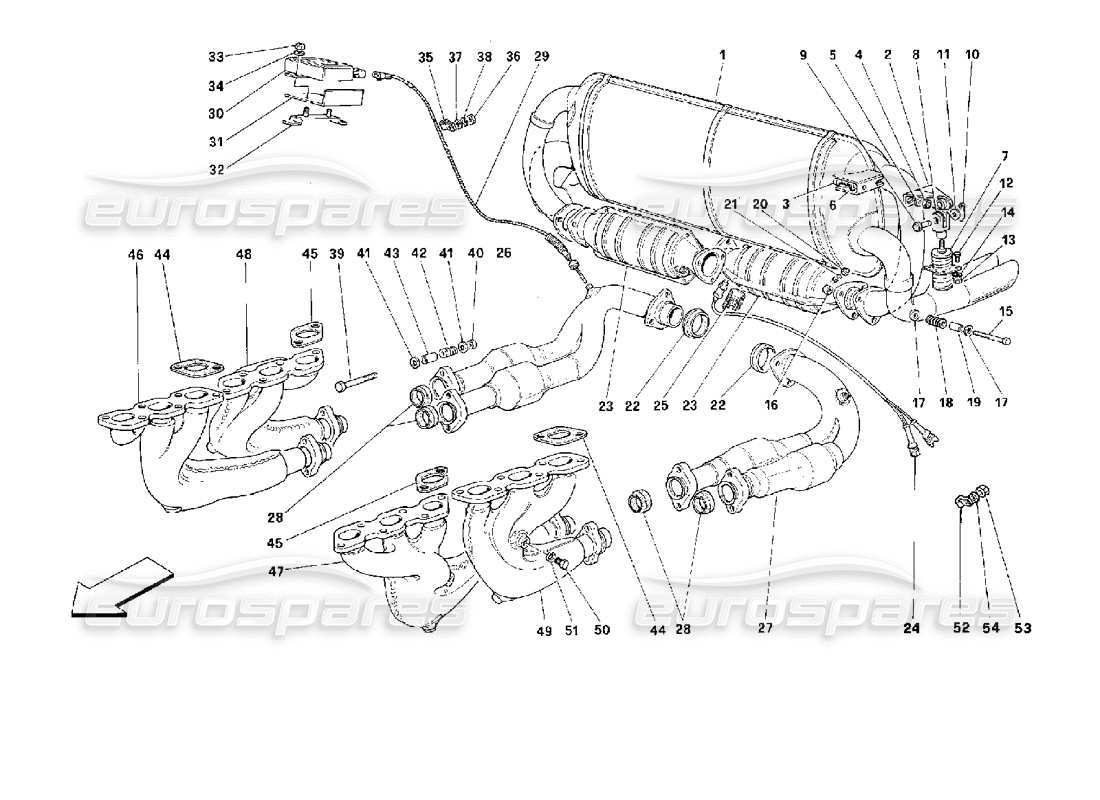 ferrari 512 m système d'échappement -valable pour les états-unis, cdn, aus, ch- schéma des pièces