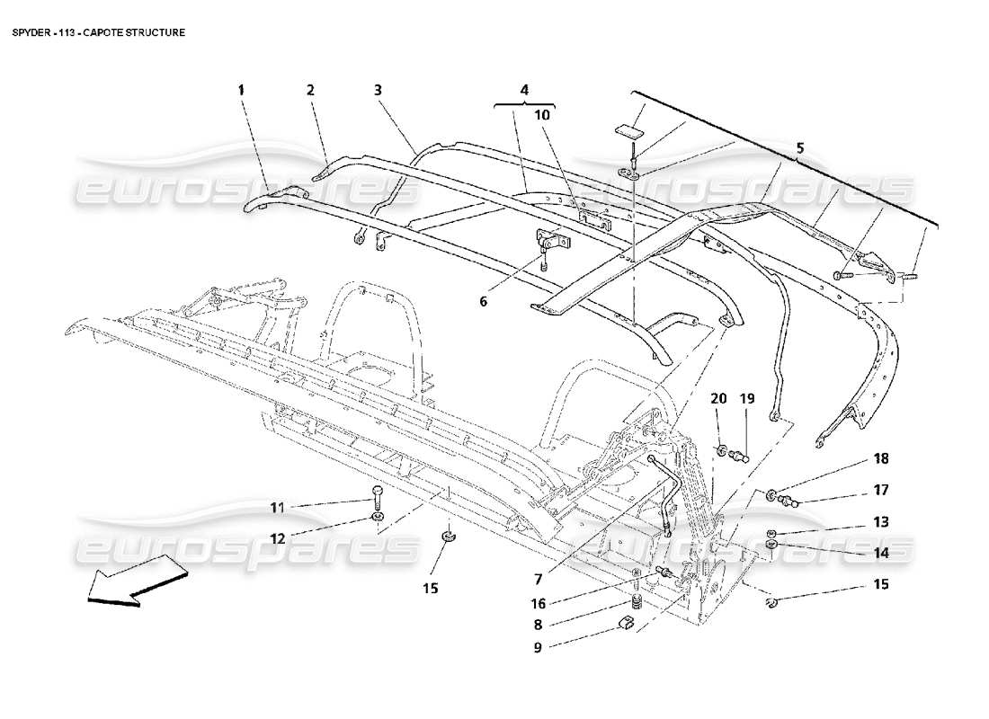 maserati 4200 spyder (2002) structure capote schéma des pièces
