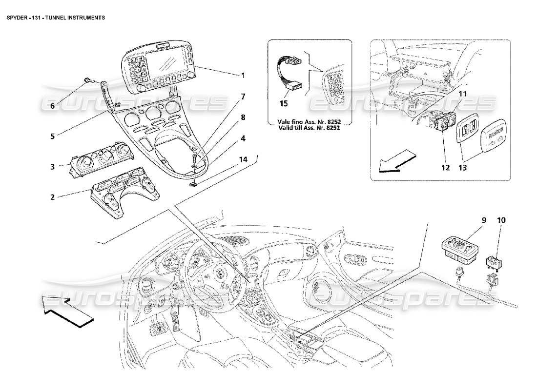 maserati 4200 spyder (2002) instruments pour tunnels schéma des pièces