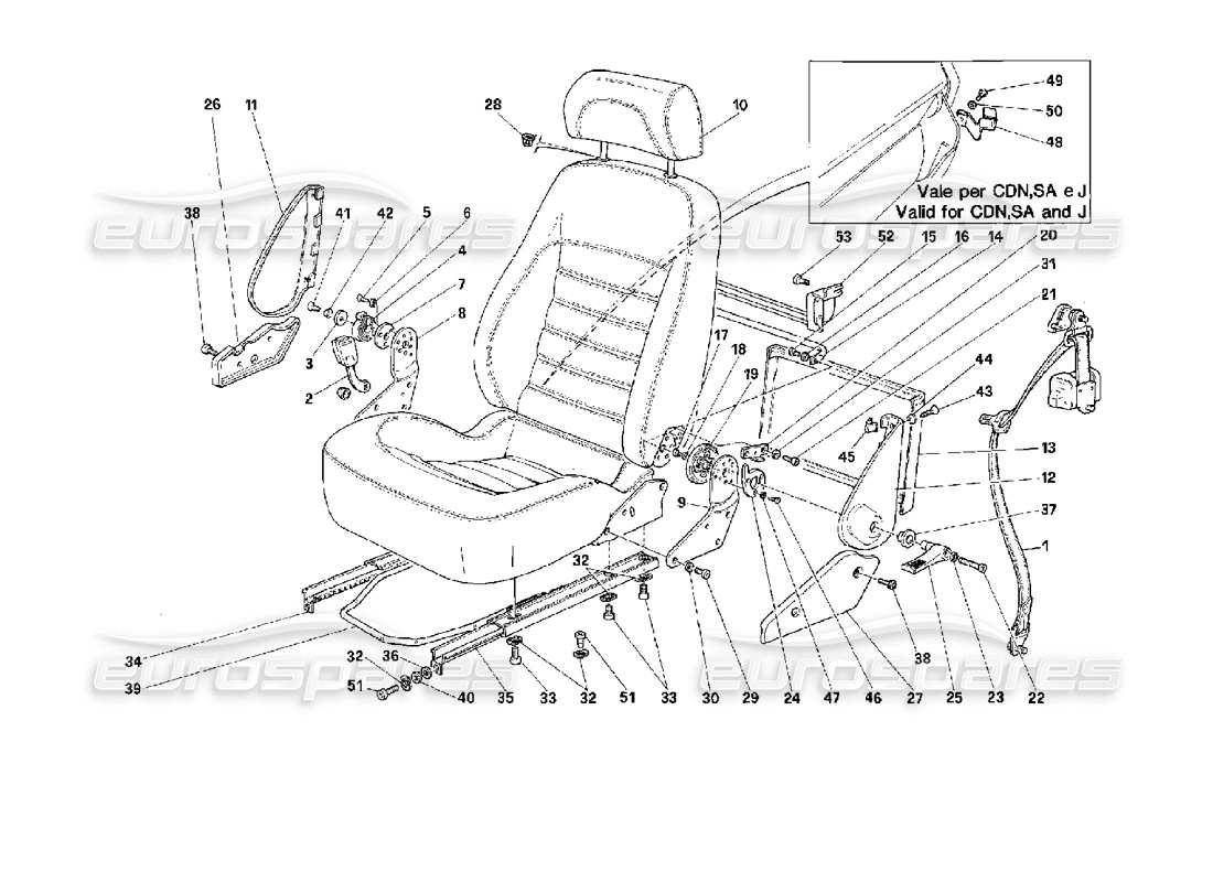 ferrari 512 m sièges et ceintures de sécurité - pas pour les états-unis - schéma des pièces