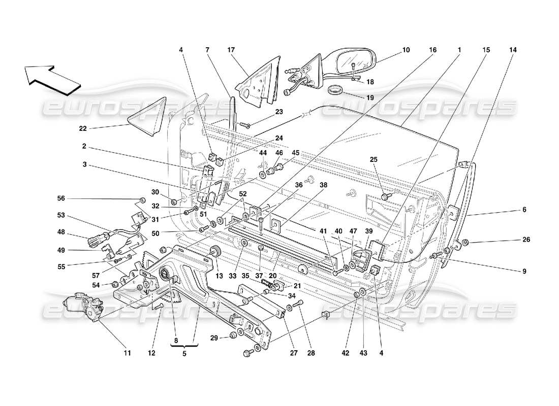 ferrari 456 m gt/m gta portes - schéma des pièces des vitres électriques et des rétroviseurs