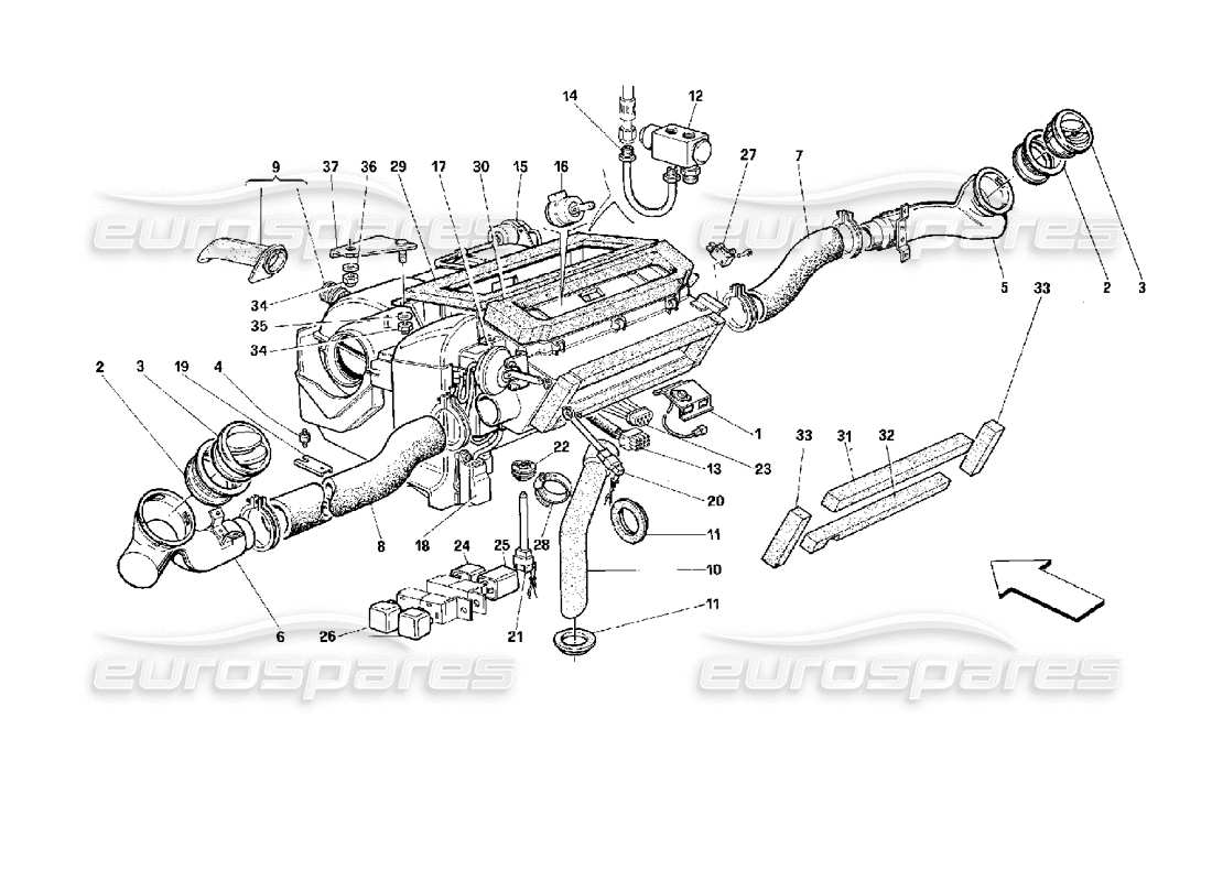 ferrari 512 m schéma des pièces de l'unité de climatisation