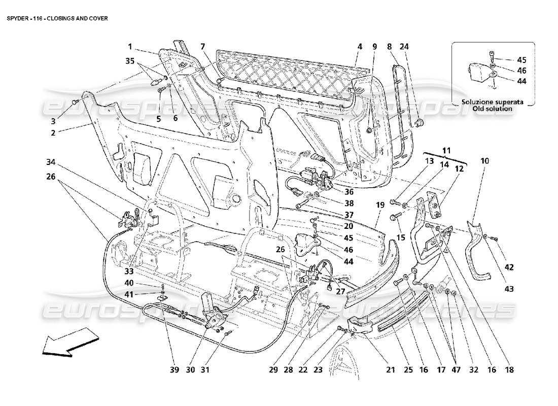 maserati 4200 spyder (2002) fermetures et couverture schéma des pièces