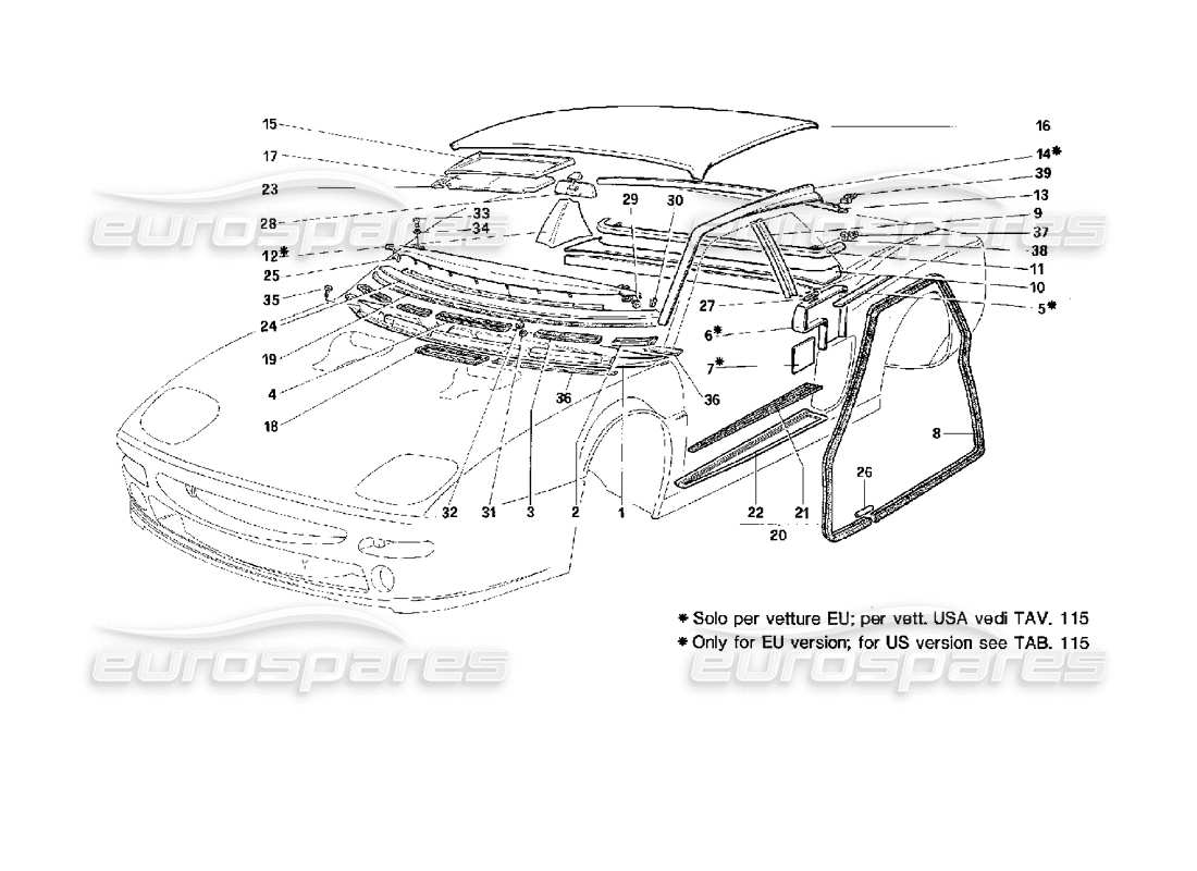 ferrari 512 m diagramme des pièces des accessoires et des garnitures