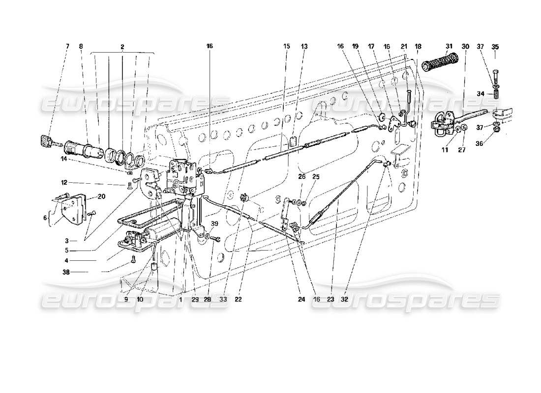 ferrari 512 m porte - schéma des pièces du dispositif de verrouillage