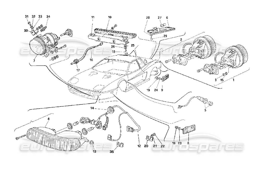 ferrari 512 m diagramme des pièces des lampes