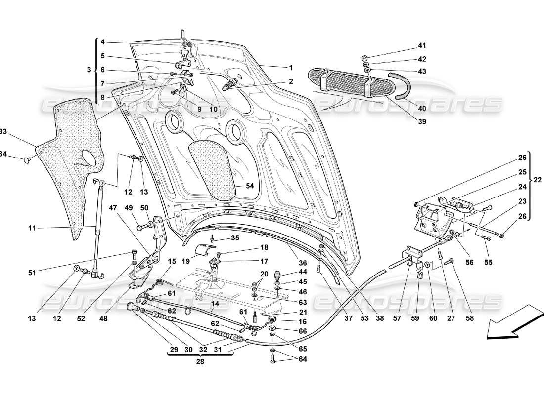 ferrari 550 maranello schéma des pièces du capot moteur
