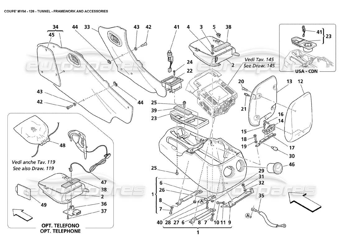 maserati 4200 coupe (2004) structure de tunnel et accessoires schéma des pièces