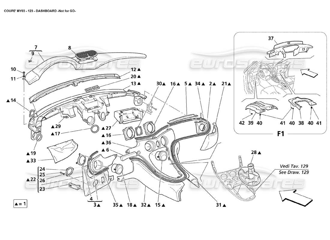 maserati 4200 coupe (2003) tableaux de bord – pas pour le diagramme de pièces gd.