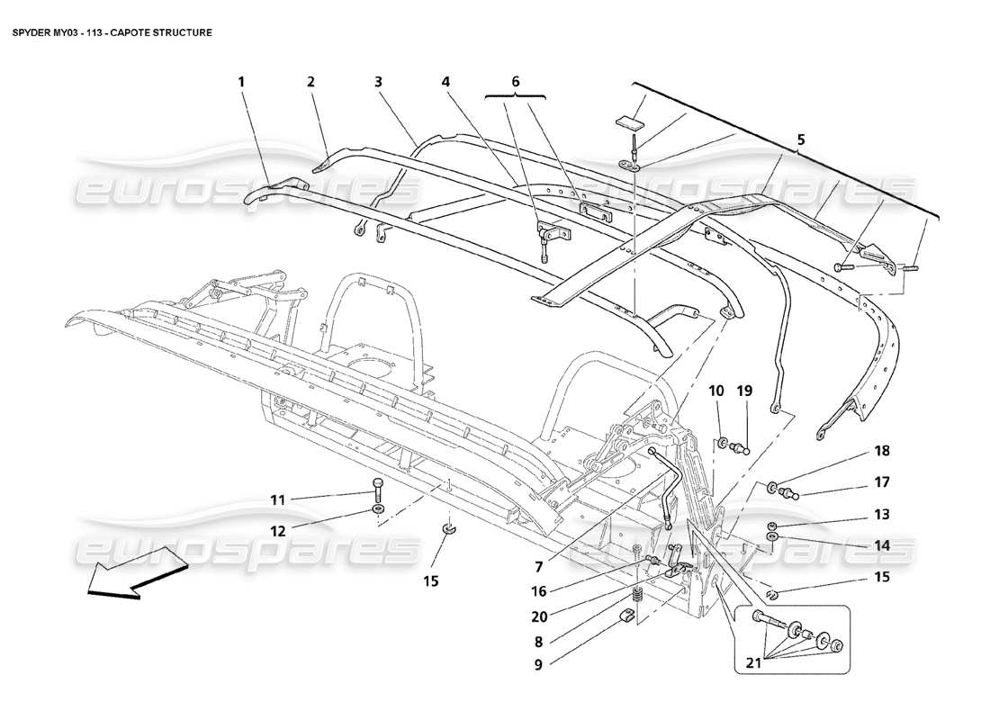 maserati 4200 spyder (2003) diagramme des pièces de structure capote