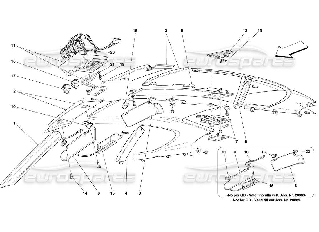 ferrari 456 m gt/m gta schéma des pièces du revêtement des panneaux de toit et des accessoires
