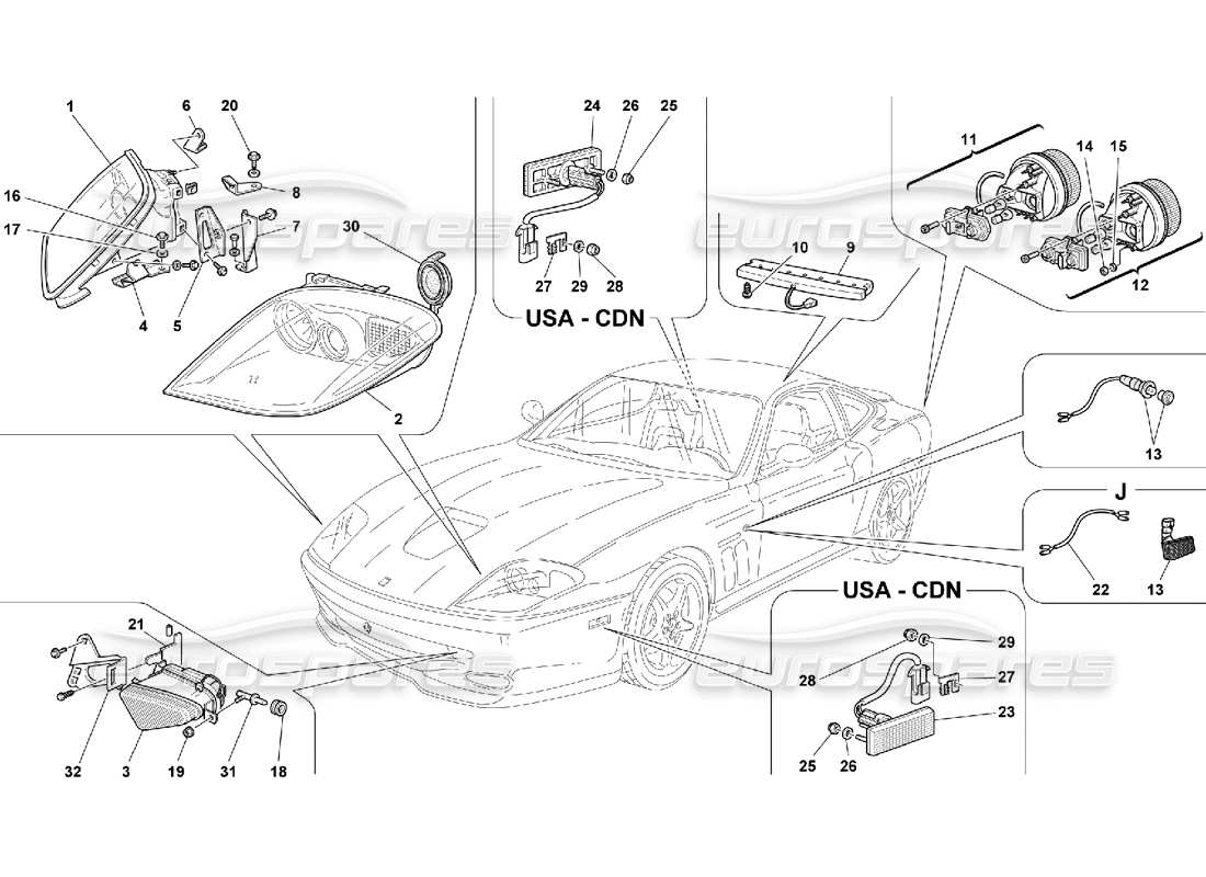 ferrari 550 maranello schéma des pièces des feux avant et arrière