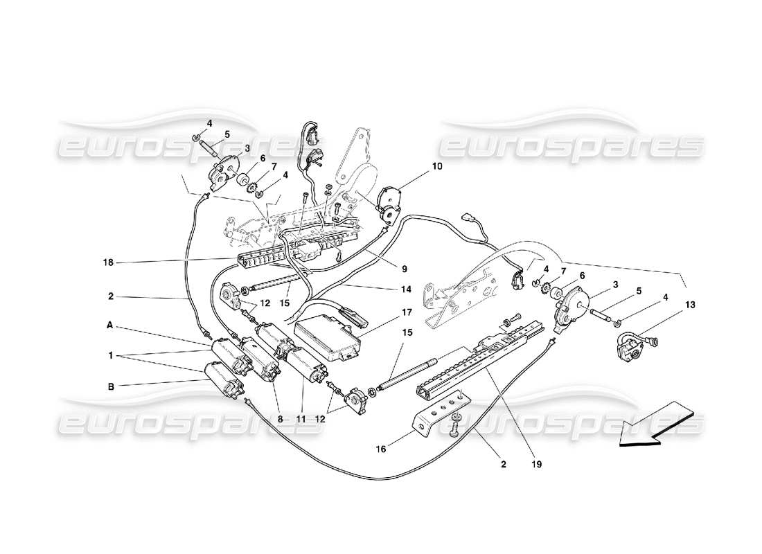 ferrari 456 m gt/m gta schéma des pièces du système de mouvement du siège avant