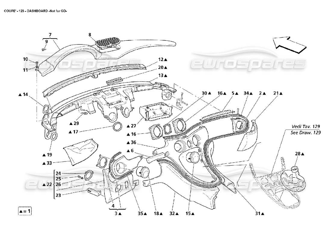 maserati 4200 coupe (2002) tableau de bord – pas pour le diagramme de pièces gd.