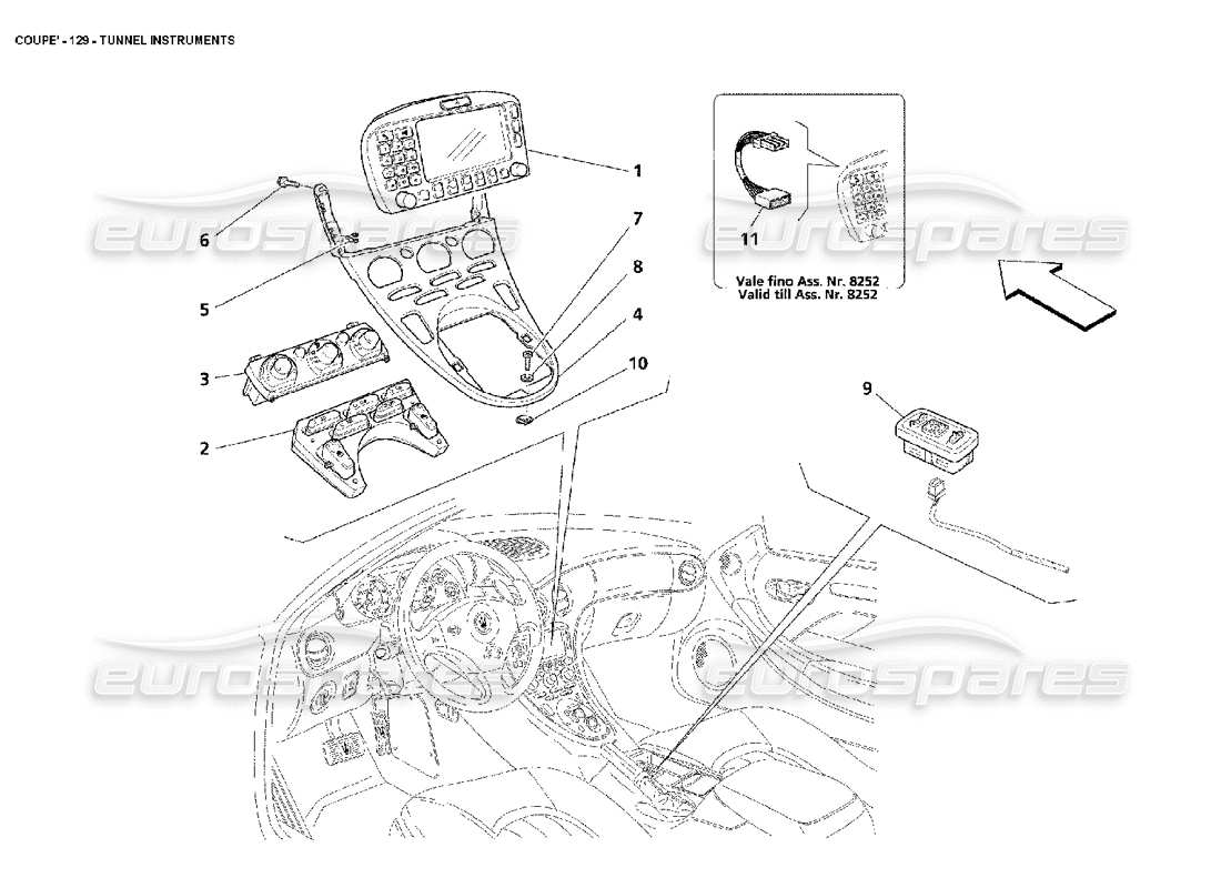 maserati 4200 coupe (2002) diagramme des pièces des instruments du tunnel