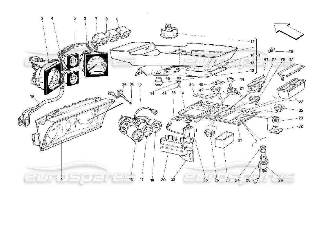 ferrari 512 m instruments et accessoires d'habitacle schéma des pièces