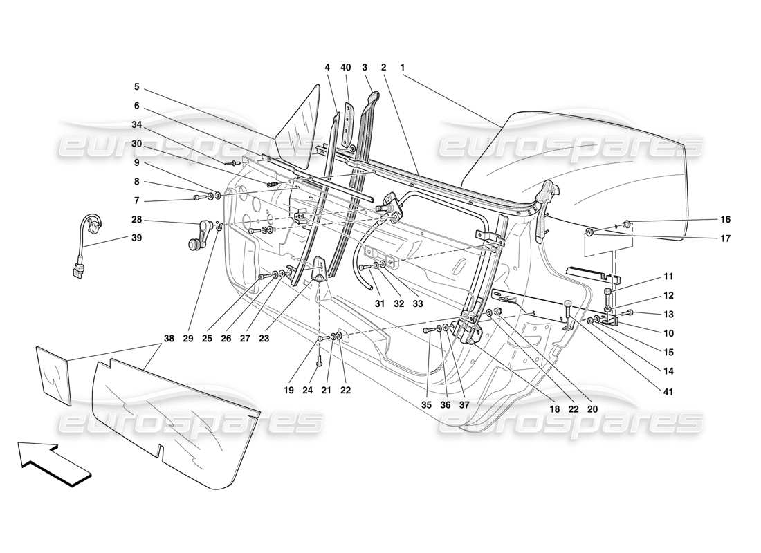 ferrari f50 portes - dispositif de levage de verre schéma des pièces