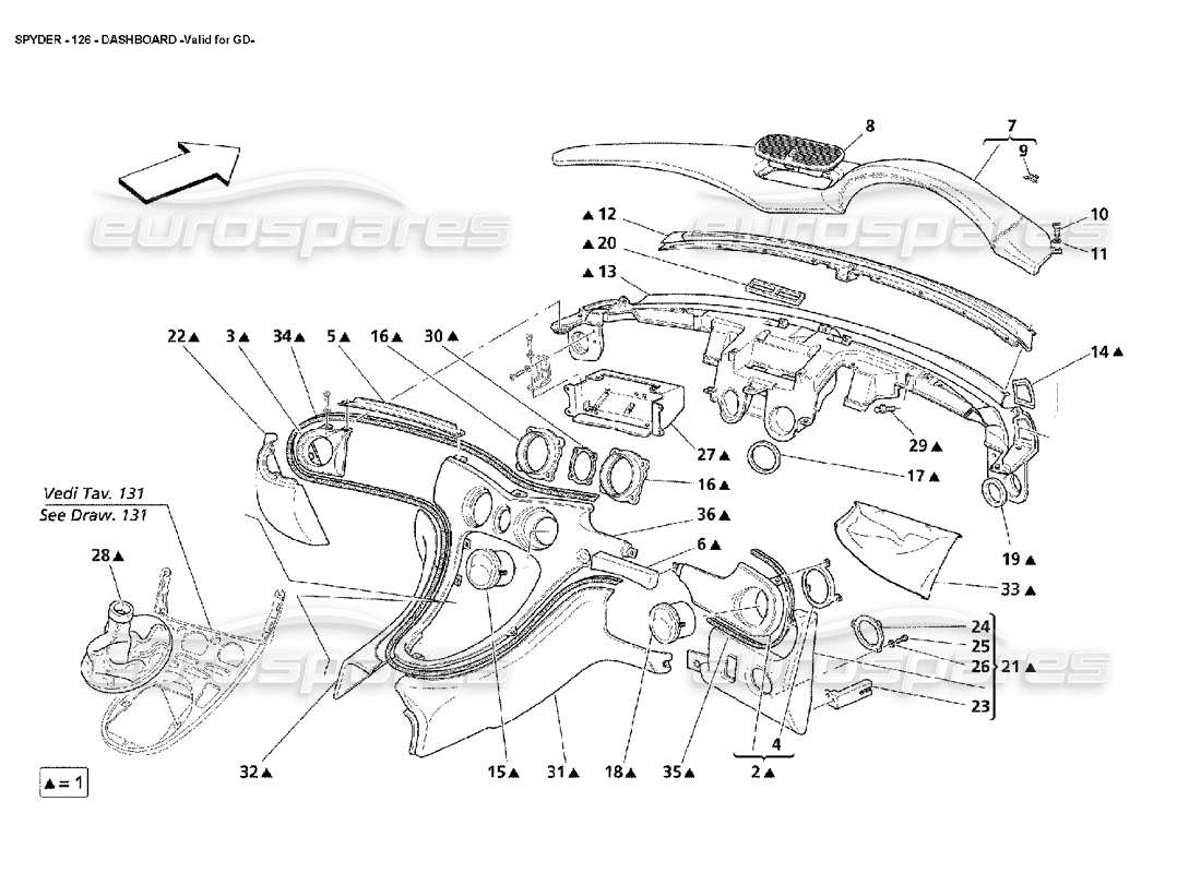maserati 4200 spyder (2002) tableau de bord - valable pour le diagramme de pièces gd