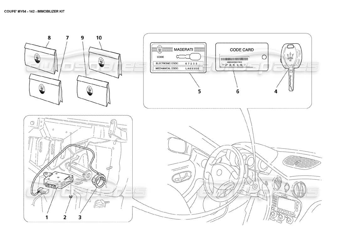 maserati 4200 coupe (2004) kit d'immobilisation schéma des pièces