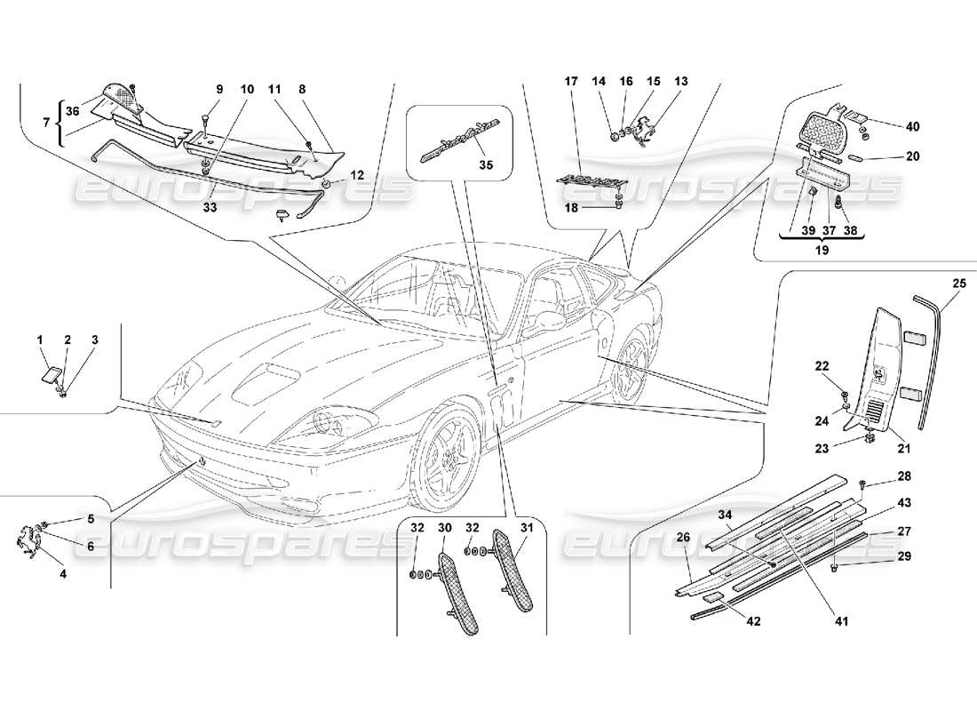 ferrari 550 maranello diagramme des pièces des finitions extérieures