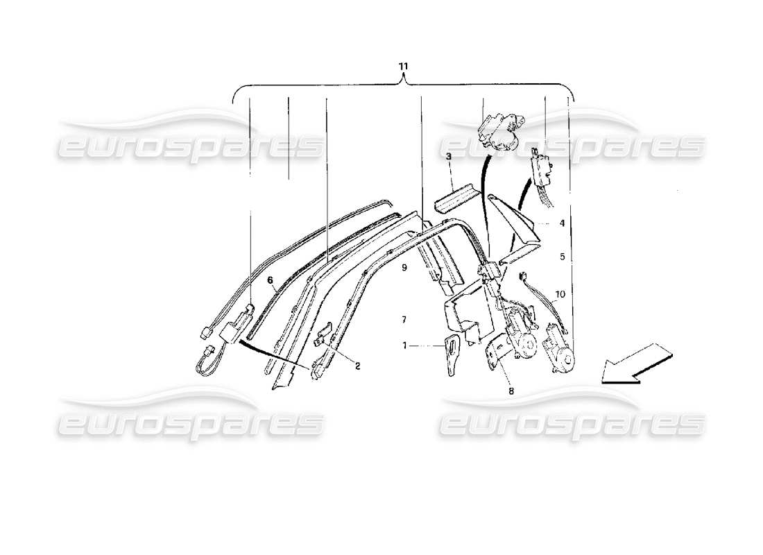 ferrari 512 m système de ceintures de sécurité passives - valable pour les états-unis - schéma des pièces