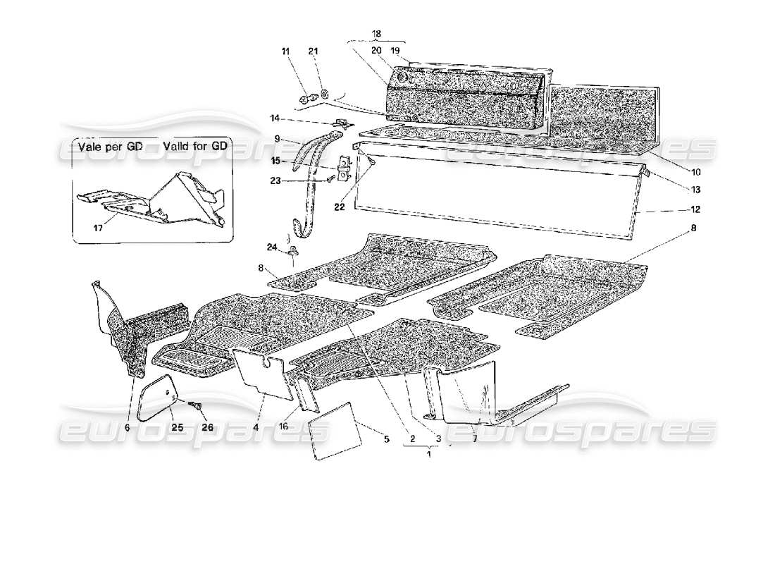 ferrari 512 m diagramme des pièces de tapis