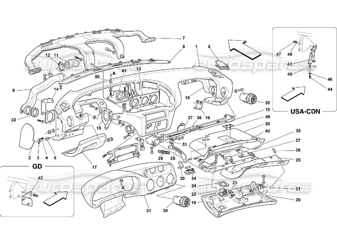 ferrari 550 maranello diagramme des pièces du panneau d'instruments