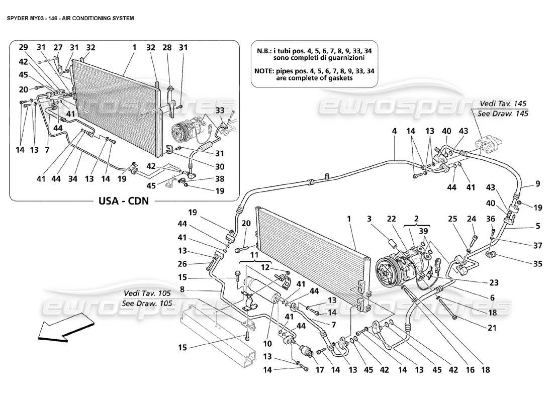 un schéma de pièces du catalogue de pièces Maserati 4200 Spyder (2003)