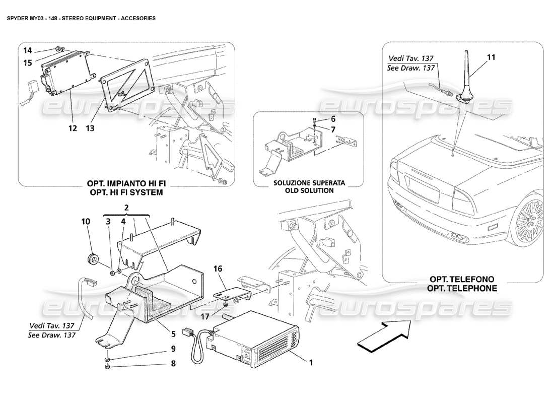 maserati 4200 spyder (2003) accessoires stéréo de voiture schéma des pièces