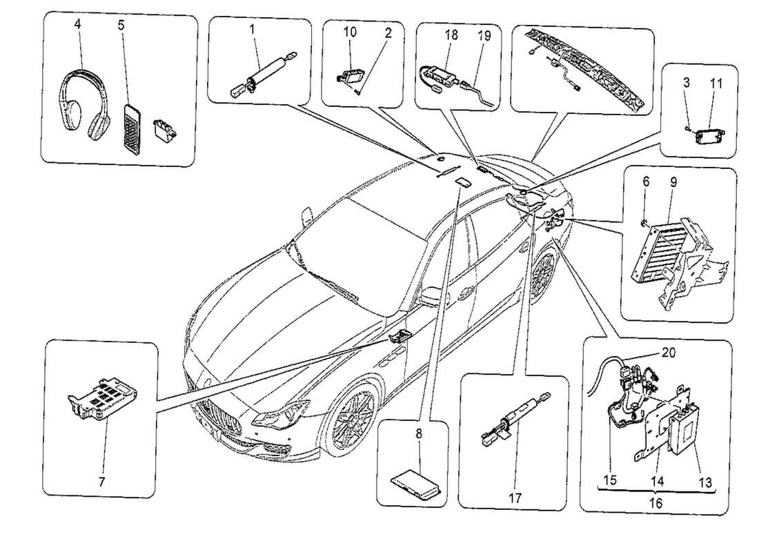 un diagramme de pièces du Maserati QTP. V8 3.8 530bhp 2014 catalogue de pièces