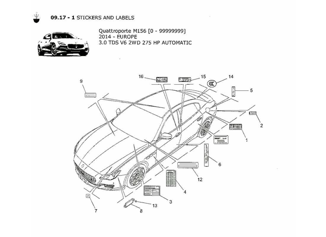 un schéma de pièces du catalogue de pièces maserati qtp. v6 3.0 tds 275bhp 2014