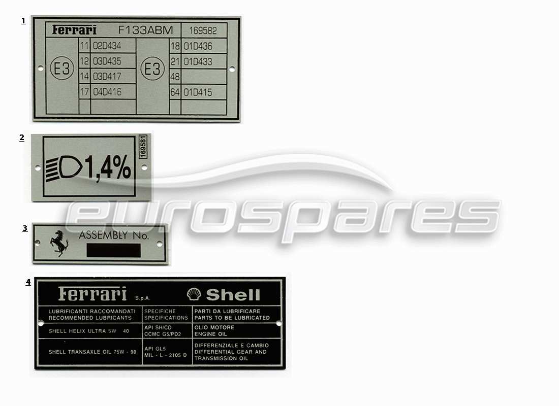un schéma de pièces du catalogue de pièces ferrari miscellaneous