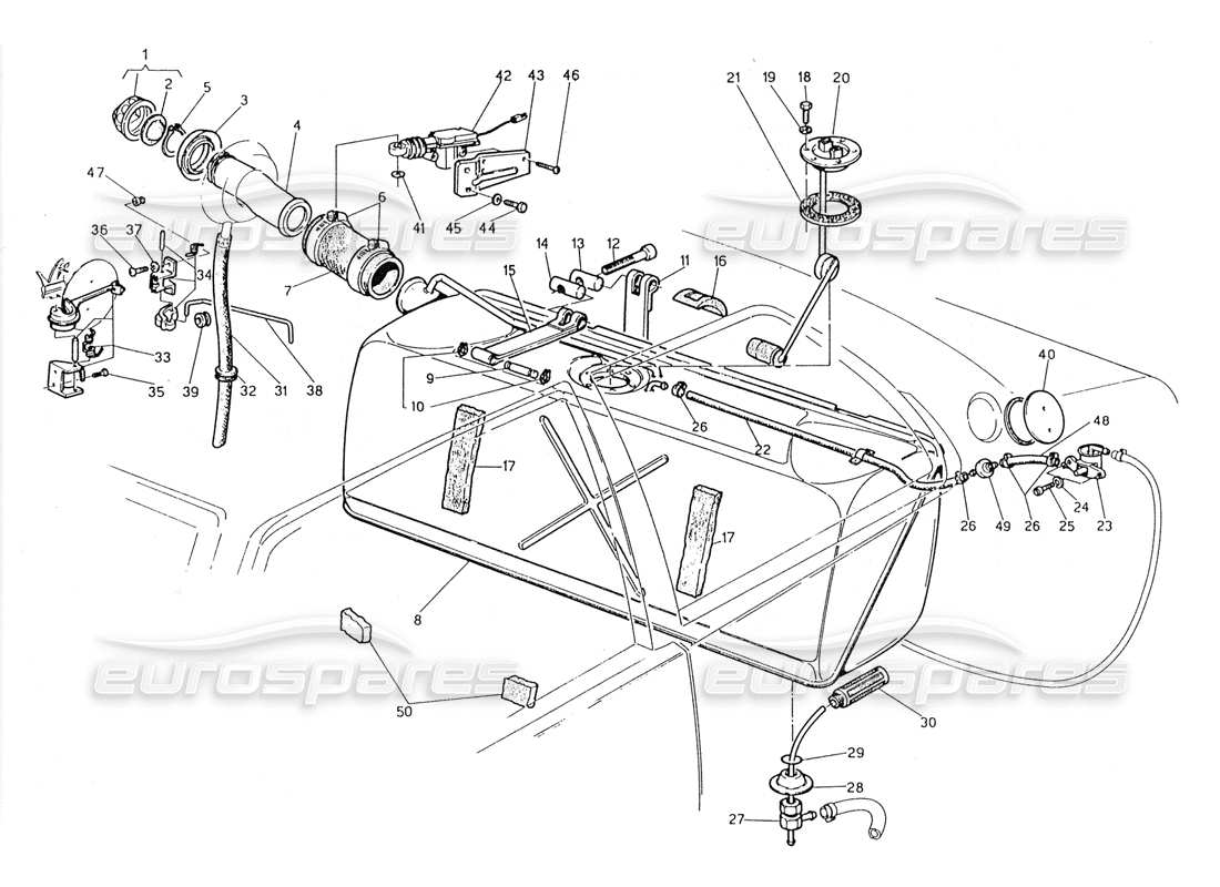 un schéma de pièces du catalogue de pièces maserati biturbo (1983-1995)