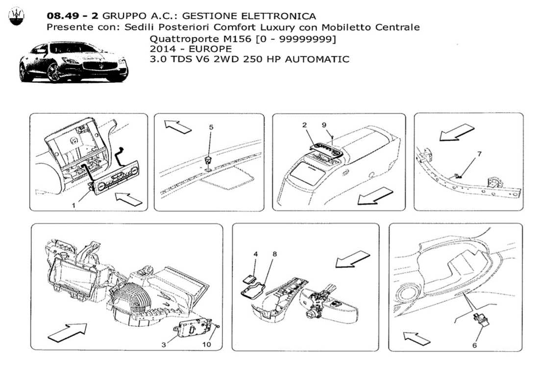 un diagramme de pièces du Maserati QTP. V6 3.0 TDS 250bhp 2014 catalogue de pièces
