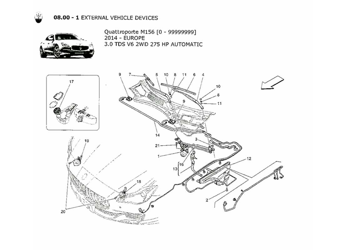 un schéma de pièces du catalogue de pièces maserati qtp. v6 3.0 tds 275bhp 2014