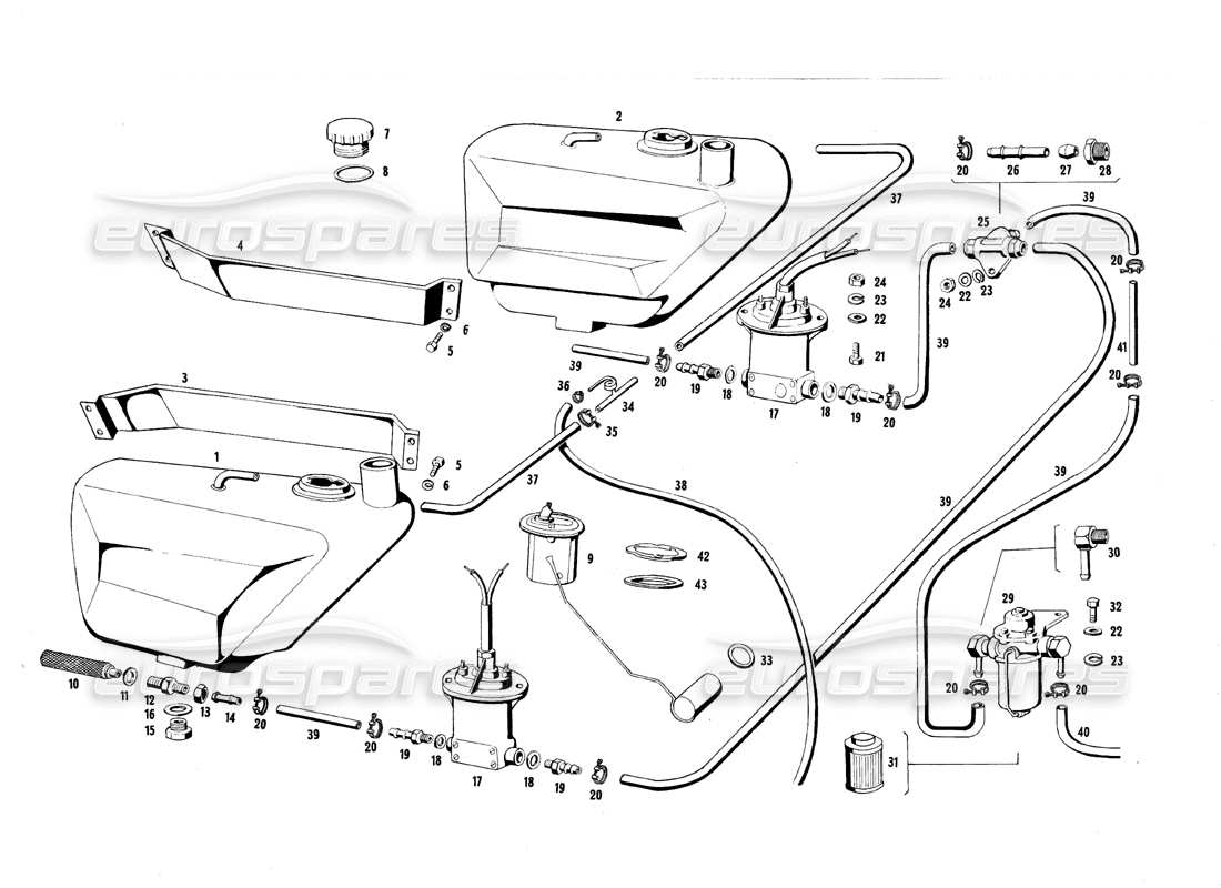 un schéma de pièces du catalogue de pièces maserati qtp.v8 4.7 (s1 & s2) 1967