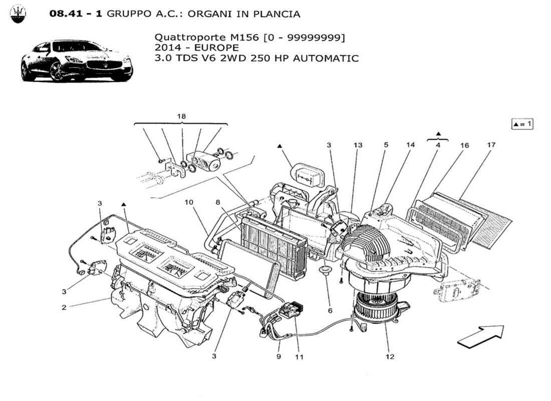 un schéma de pièces du catalogue de pièces maserati qtp. v6 3.0 tds 250bhp 2014
