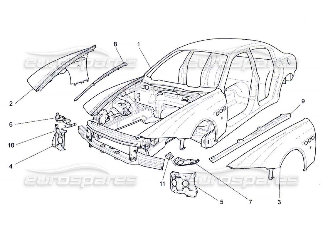 un diagramme de pièces du Maserati QTP. (2010) 4.7 catalogue de pièces