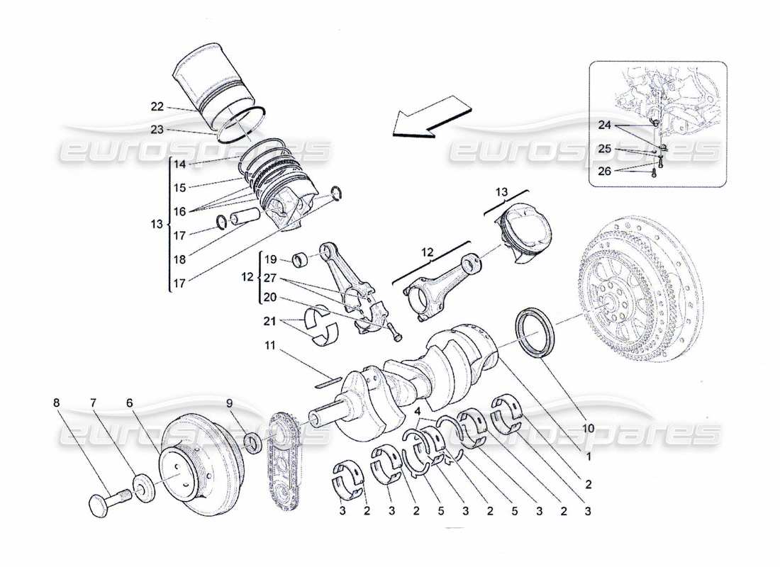 un diagramme de pièces du Maserati QTP. (2010) 4.7 catalogue de pièces